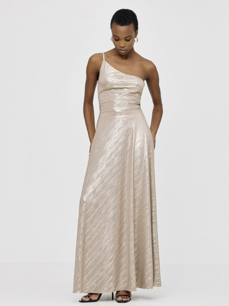 ACCESS top one-shoulder metallic gold